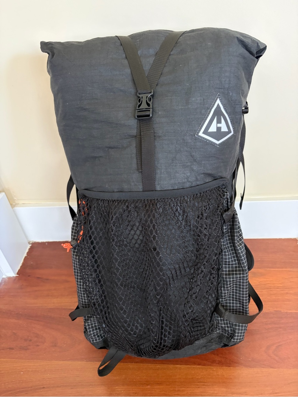 Roll-Top Women's Black Backpack with Front Mesh Pocket